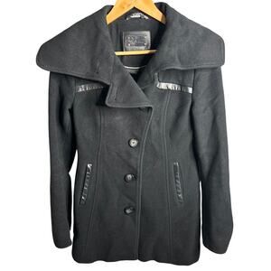 Mackage Leather Trim Wool Cashmere Blend Coat Black Size S